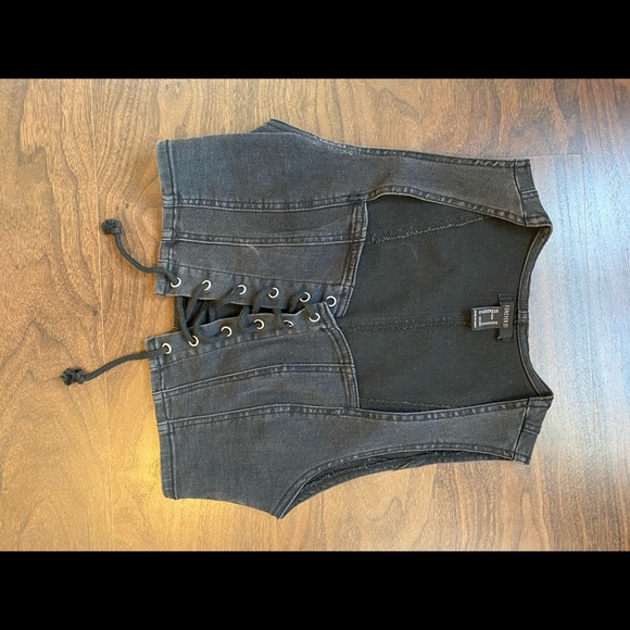 Black denim cropped corset tank top - Picture 3 of 4